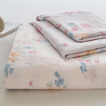 圣比熊 2025新款皱皱双层纱印花床单 朝花夕拾-印花床单