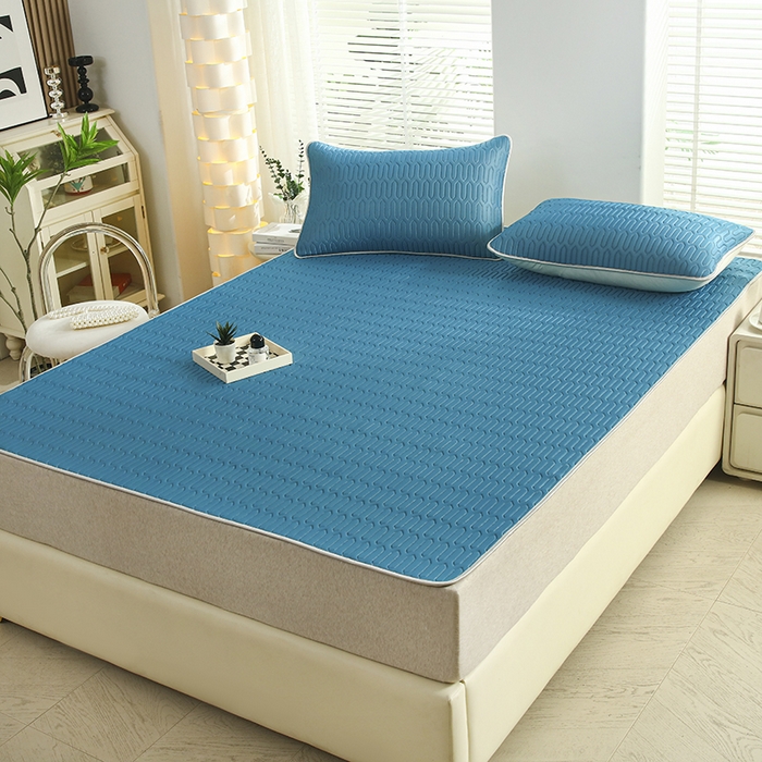 91家纺网 家纺一手货源 找家纺 天之悦家纺 2025新品记忆棉凉席三件套0.4cm家用学生宿舍凉席套件 蓝色