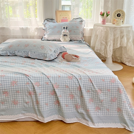 91家纺网 家纺一手货源 找家纺 （总）圣比熊 2025新款皱皱双层纱印花床单