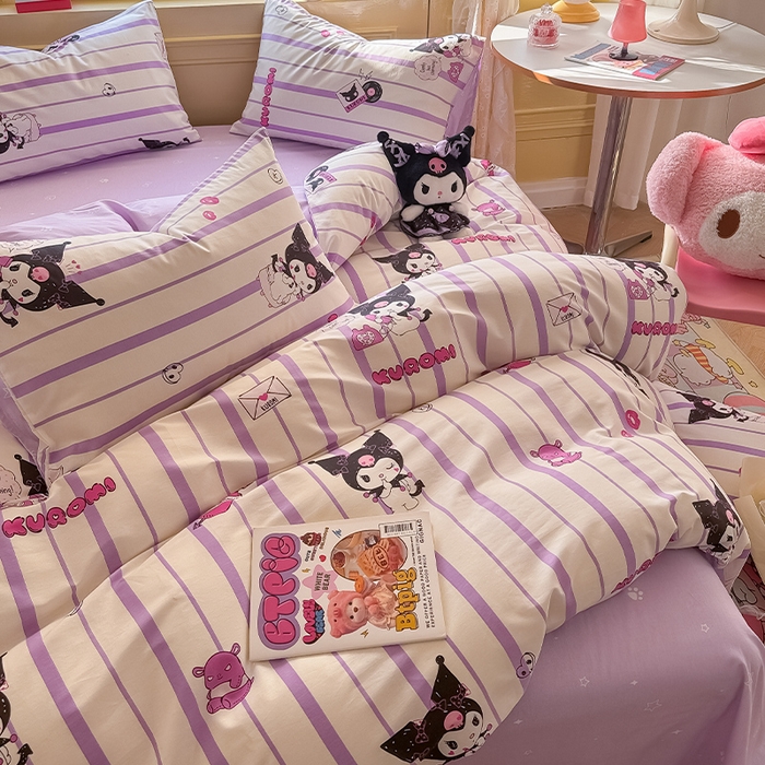 91家纺网 家纺一手货源 找家纺 蓝邻家纺 2025年新款三丽鸥正版授权全棉印花四件套系列-大床图 米酷-紫