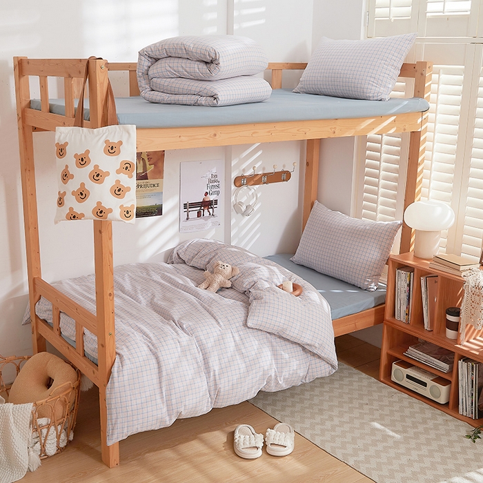 91家纺网 家纺一手货源 找家纺 DoDo 兜兜 2025新款全棉纯棉水洗棉学生三件套【可定做尺寸】    米雅-桔蓝