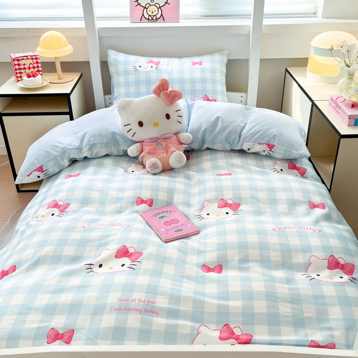 91家纺网 家纺一手货源 找家纺 暮思家居 2025新款三丽鸥授权全棉少女印花系列学生宿舍三件套四件套 乖巧KT