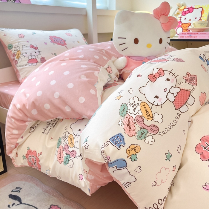 91家纺网 家纺一手货源 找家纺 暮思家居 2025新款三丽鸥授权全棉少女印花系列学生宿舍三件套四件套 甜心KT