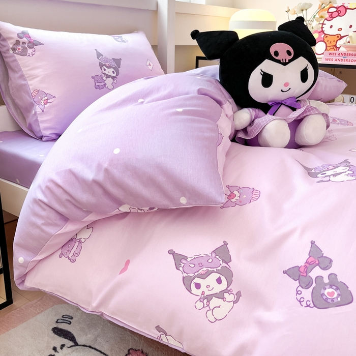 91家纺网 家纺一手货源 找家纺 暮思家居 2025新款三丽鸥授权全棉少女印花系列学生宿舍三件套四件套 库洛米宝贝