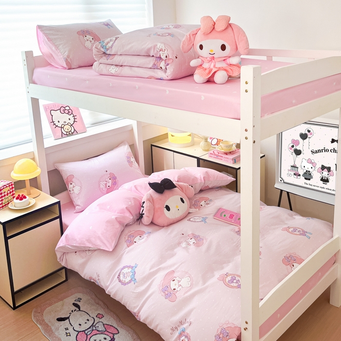 91家纺网 家纺一手货源 找家纺 暮思家居 2025新款三丽鸥授权全棉少女印花系列学生宿舍三件套四件套 小兔美乐蒂