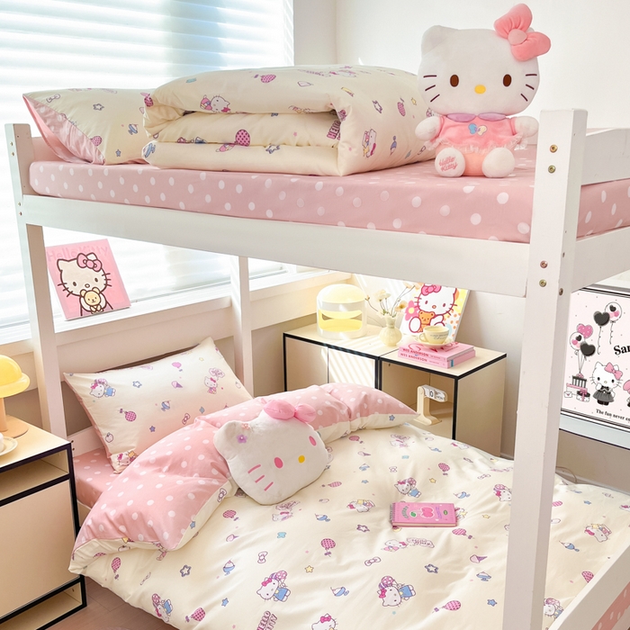 91家纺网 家纺一手货源 找家纺 暮思家居 2025新款三丽鸥授权全棉少女印花系列学生宿舍三件套四件套 甜筒凯蒂