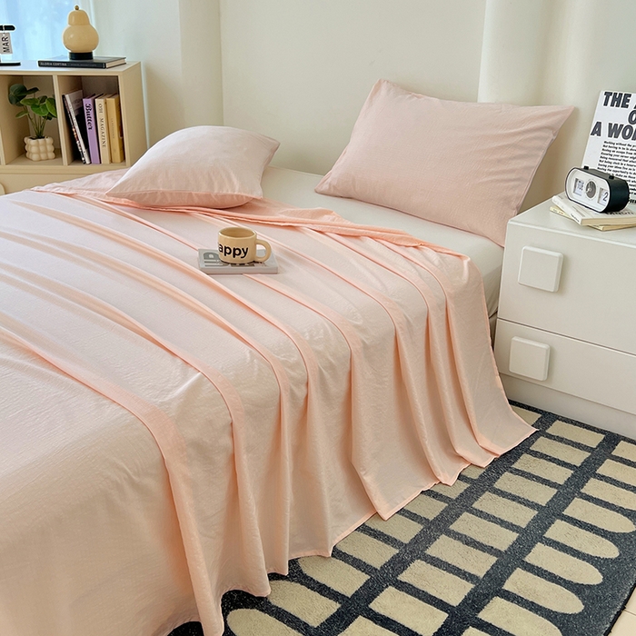 91家纺网 家纺一手货源 找家纺 卡迪熊家纺2025新款木m双层纱床单 肉桂粉