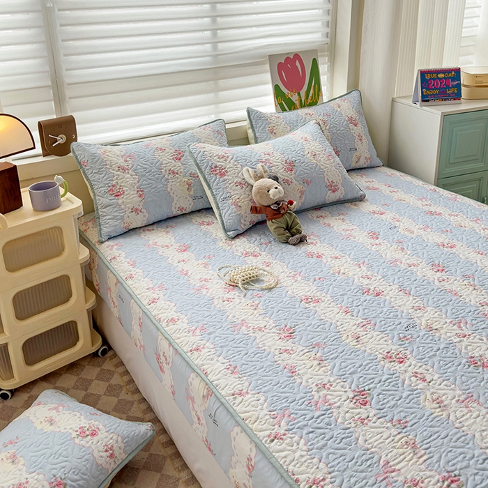 91家纺网 家纺一手货源 找家纺 悦织湾家纺 2025新款小清新印花四季通用床笠非全棉学生宿舍床笠二三件套 甜雾予月