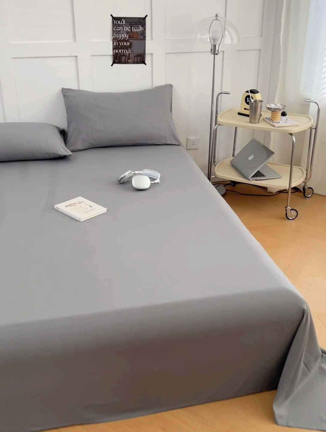 91家纺网 家纺一手货源 找家纺 卡迪熊家纺2025新款水洗m床单 银优灰