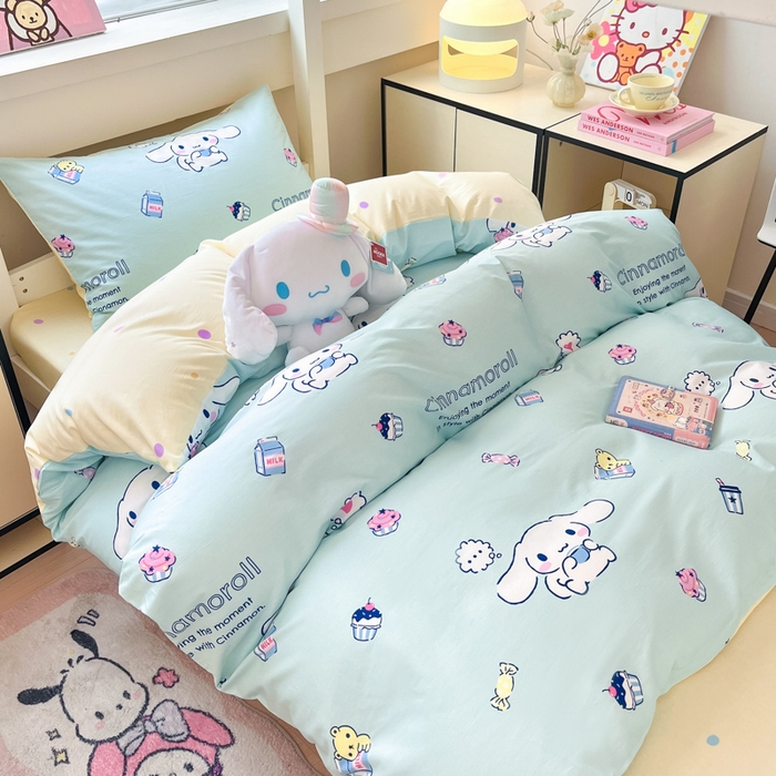 91家纺网 家纺一手货源 找家纺 暮思家居 2025新款三丽鸥授权全棉少女印花系列学生宿舍三件套四件套 奶牛大耳狗