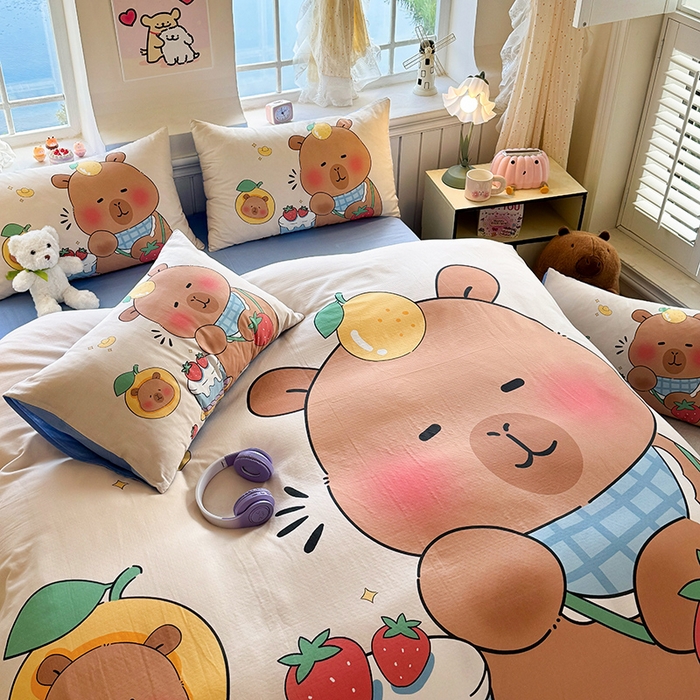 91家纺网 家纺一手货源 找家纺 馨语家居 2025新款全棉双层纱四件套 幸运巴拉