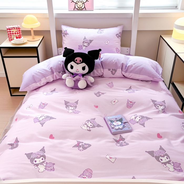 91家纺网 家纺一手货源 找家纺 暮思家居 2025新款三丽鸥授权全棉少女印花系列学生宿舍三件套四件套 库洛米宝贝