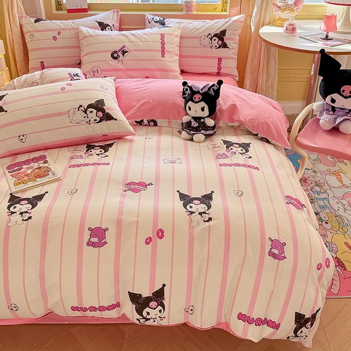 91家纺网 家纺一手货源 找家纺 蓝邻家纺 2025年新款三丽鸥正版授权全棉印花四件套系列-大床图 米酷-粉