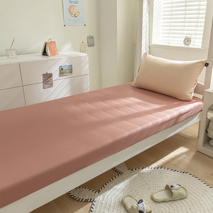 91家纺网 家纺一手货源 找家纺 涵宸家纺 2025新款全棉拼色纯色宿舍套件-米兰 米兰（杏色+豆其）