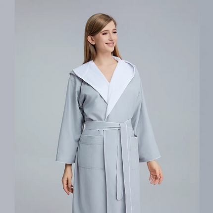 澜昕  酒店桃皮绒双层连帽浴袍四季通用男女同款 可定制 灰色