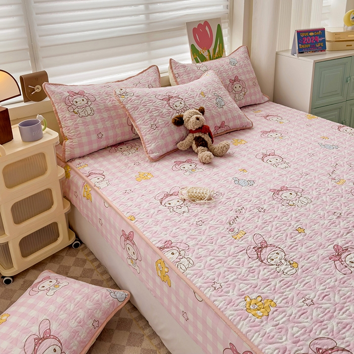 91家纺网 家纺一手货源 找家纺 悦织湾家纺 2025新款小清新印花四季通用床笠非全棉学生宿舍床笠二三件套 花田小兔