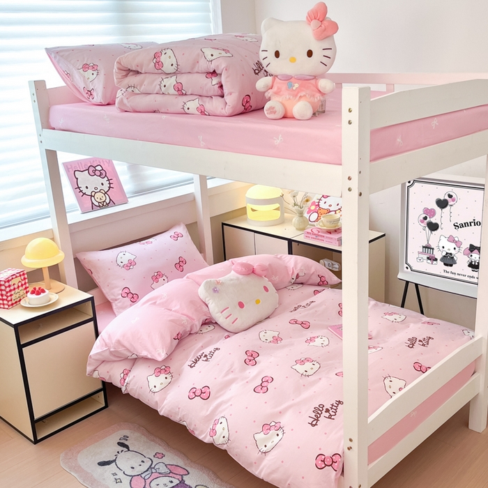 91家纺网 家纺一手货源 找家纺 暮思家居 2025新款三丽鸥授权全棉少女印花系列学生宿舍三件套四件套 可爱凯蒂