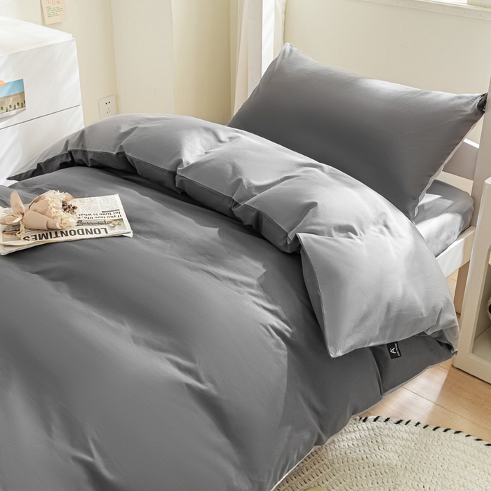 91家纺网 家纺一手货源 找家纺 涵宸家纺 2025新款全棉拼色纯色宿舍套件-米兰 米兰（石灰+梧桐灰）