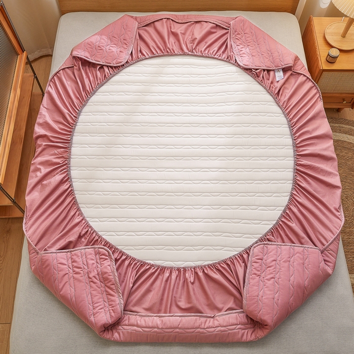 91家纺网 家纺一手货源 找家纺 雪云美2025新款全棉夹棉床笠斜纹A类纯棉床罩可定制尺寸 条纹- 棕红