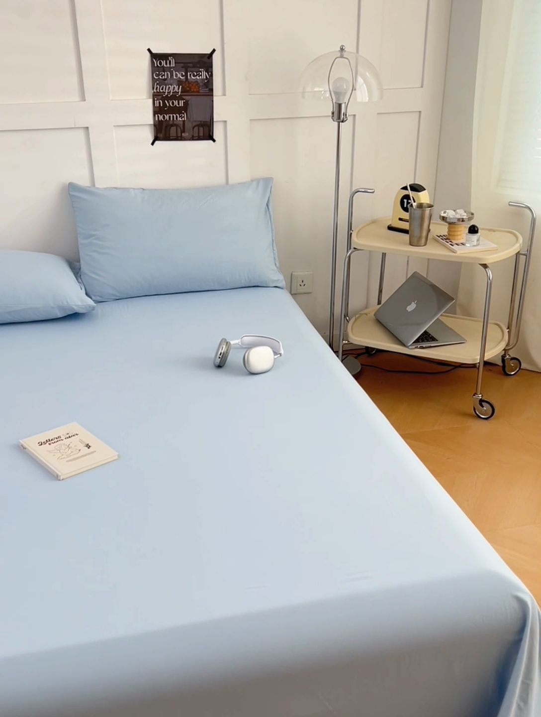 91家纺网 家纺一手货源 找家纺 卡迪熊家纺2025新款水洗m床单 天空蓝