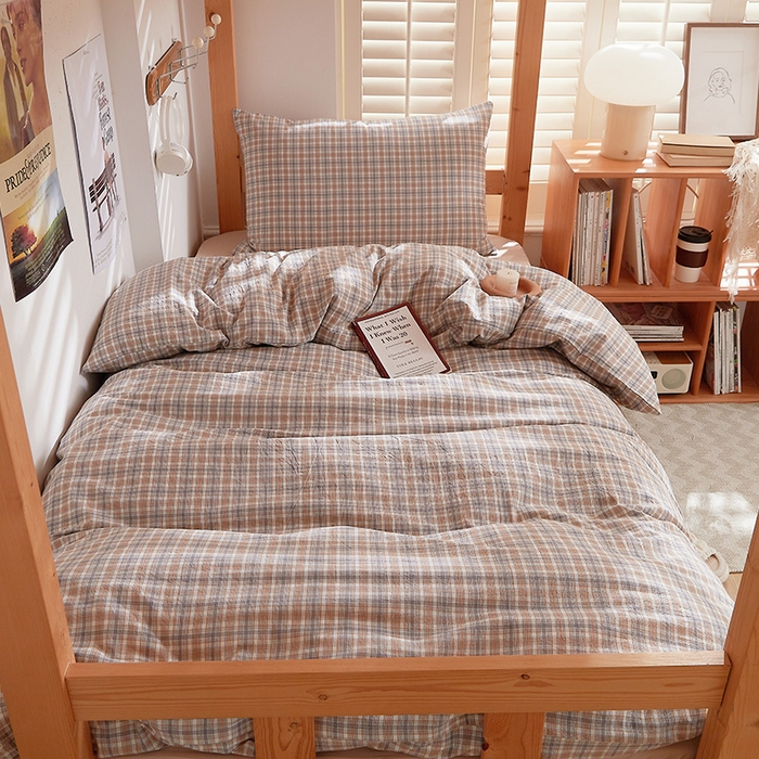 91家纺网 家纺一手货源 找家纺 DoDo 兜兜 2025新款全棉纯棉水洗棉学生三件套【可定做尺寸】    麦田-咖