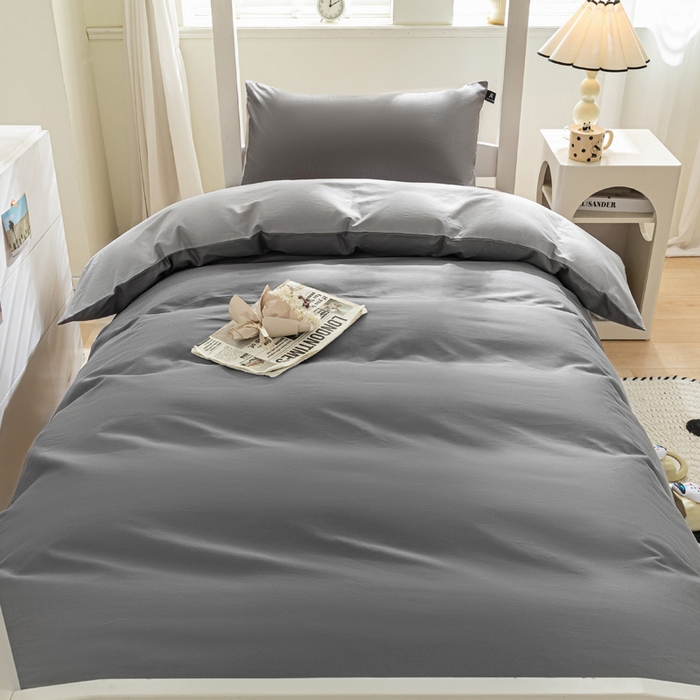 91家纺网 家纺一手货源 找家纺 涵宸家纺 2025新款全棉拼色纯色宿舍套件-米兰 米兰（石灰+梧桐灰）