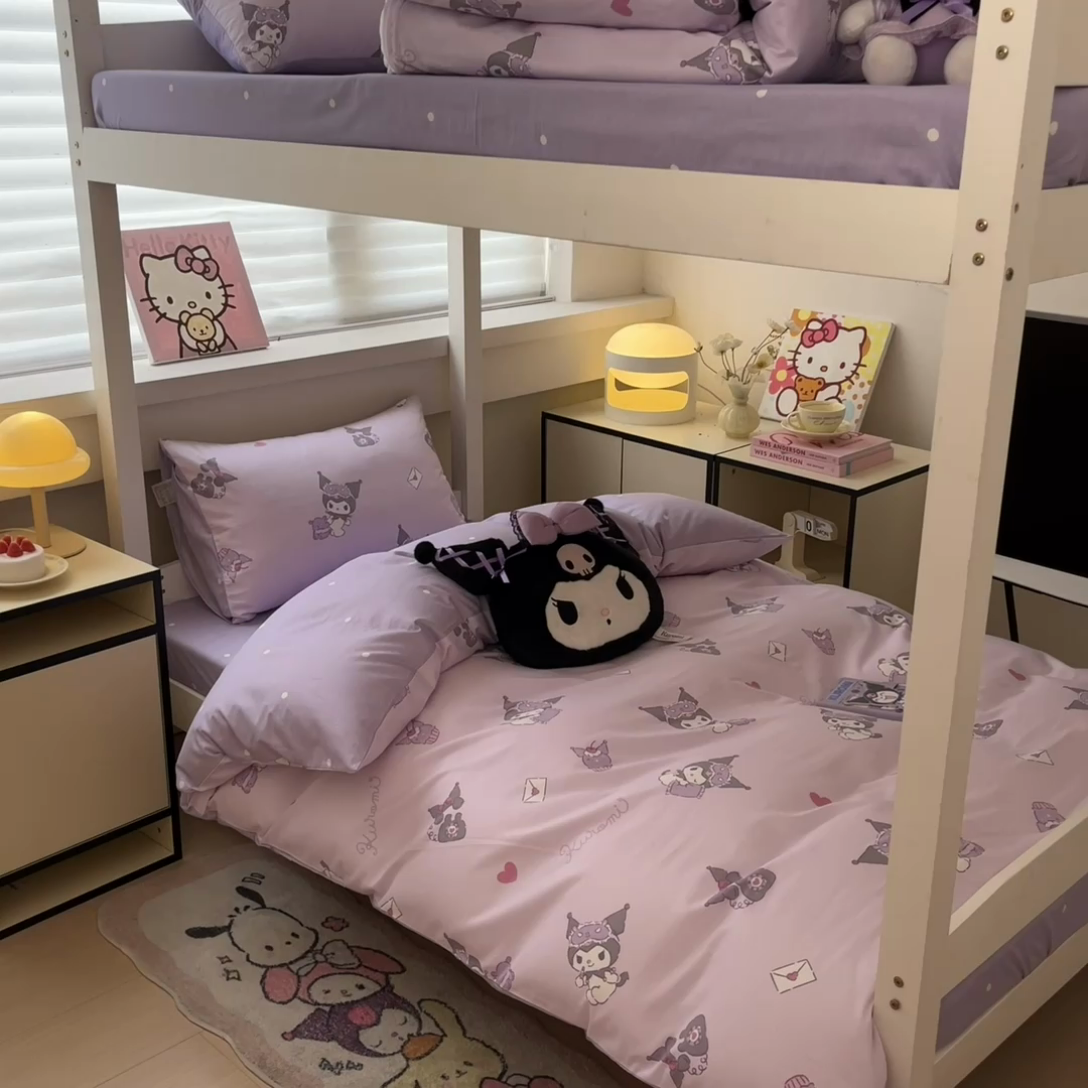 91家纺网 家纺一手货源 找家纺 暮思家居 2025新款三丽鸥授权全棉少女印花系列学生宿舍三件套四件套 库洛米宝贝