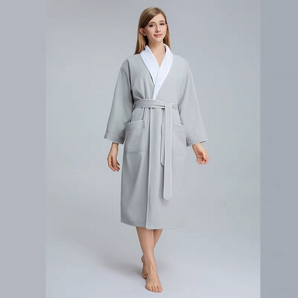 91家纺网 家纺一手货源 找家纺 澜昕  酒店桃皮绒双层连帽浴袍四季通用男女同款 可定制 青灰色