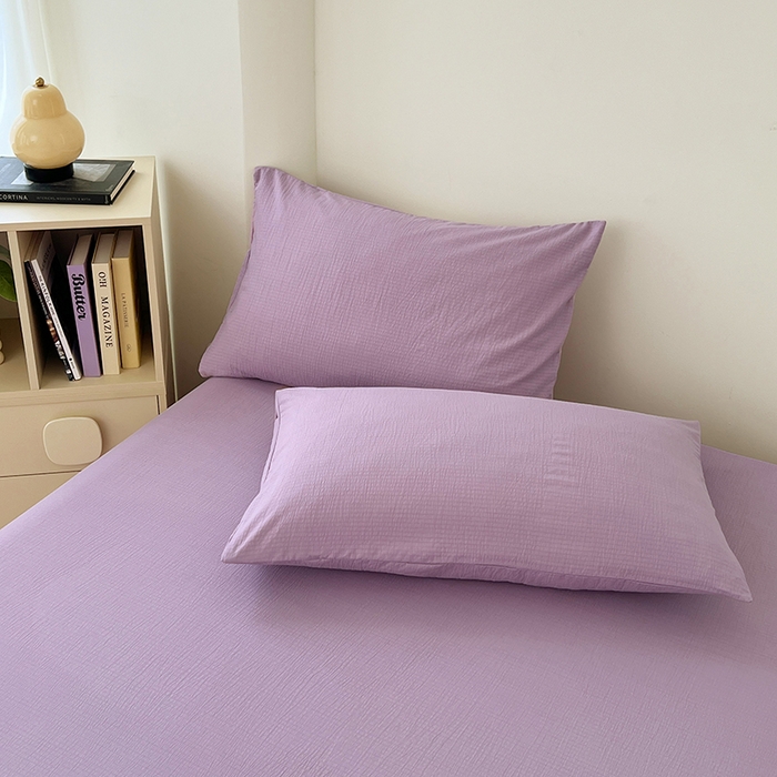 91家纺网 家纺一手货源 找家纺 卡迪熊家纺2025新款木m双层纱床单 香芋紫