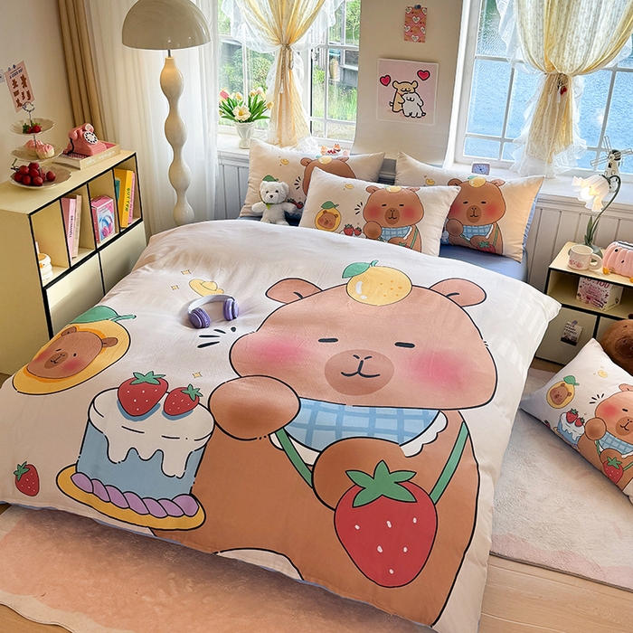 91家纺网 家纺一手货源 找家纺 馨语家居 2025新款全棉双层纱四件套 幸运巴拉