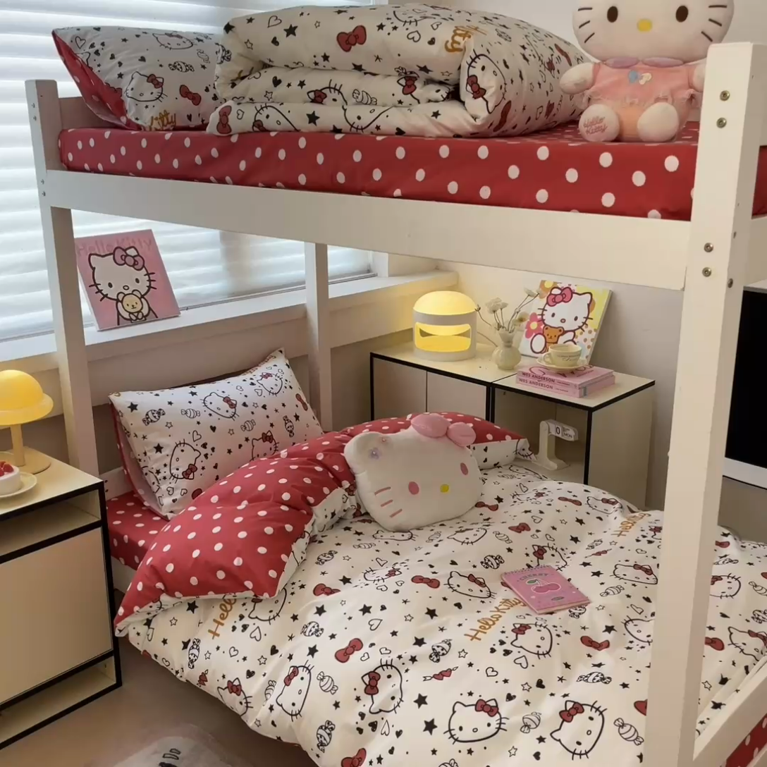 91家纺网 家纺一手货源 找家纺 暮思家居 2025新款三丽鸥授权全棉少女印花系列学生宿舍三件套四件套 糖果KT