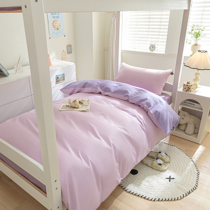 91家纺网 家纺一手货源 找家纺 涵宸家纺 2025新款全棉拼色纯色宿舍套件-米兰 米兰（优雅紫+青紫）