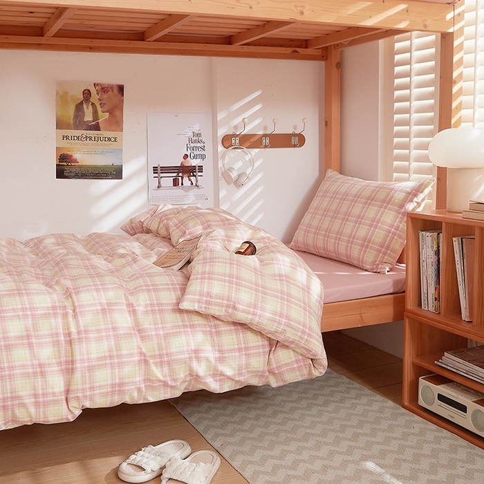 91家纺网 家纺一手货源 找家纺 DoDo 兜兜 2025新款全棉纯棉水洗棉学生三件套【可定做尺寸】    曼达-粉