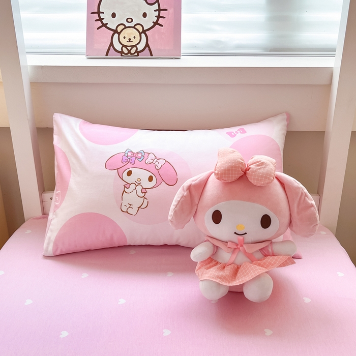 91家纺网 家纺一手货源 找家纺 暮思家居 2025新款三丽鸥授权全棉少女印花系列学生宿舍三件套四件套 圈圈美乐蒂