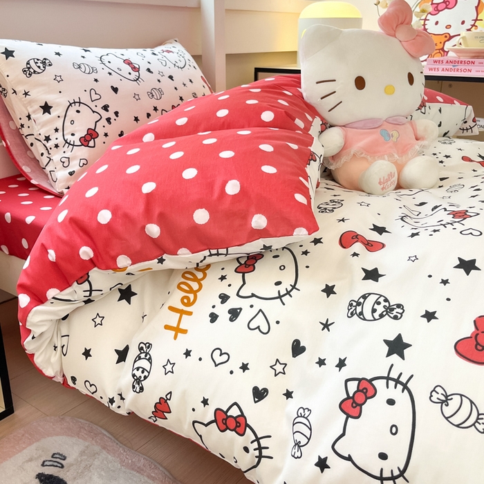 91家纺网 家纺一手货源 找家纺 暮思家居 2025新款三丽鸥授权全棉少女印花系列学生宿舍三件套四件套 糖果KT