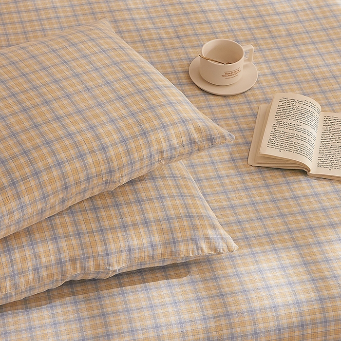 91家纺网 家纺一手货源 找家纺 DoDo 兜兜 2025新款全棉纯棉水洗棉四件套【可定做尺寸】 麦田-灰蓝