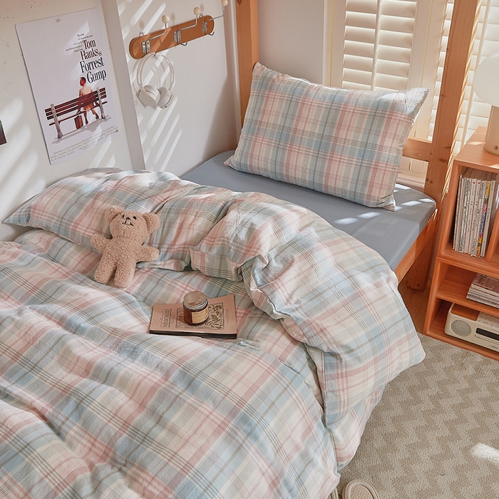 91家纺网 家纺一手货源 找家纺 DoDo 兜兜 2025新款全棉纯棉水洗棉学生三件套【可定做尺寸】    森沐-绿