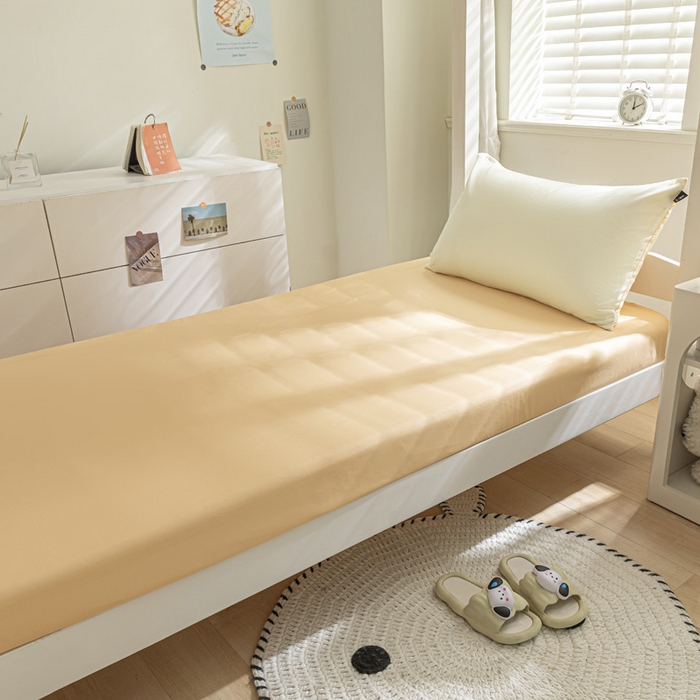 91家纺网 家纺一手货源 找家纺 涵宸家纺 2025新款全棉拼色纯色宿舍套件-米兰 米兰（奶白+浅黄）