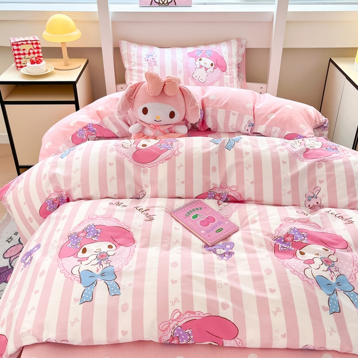 91家纺网 家纺一手货源 找家纺 暮思家居 2025新款三丽鸥授权全棉少女印花系列学生宿舍三件套四件套 甜心美乐蒂