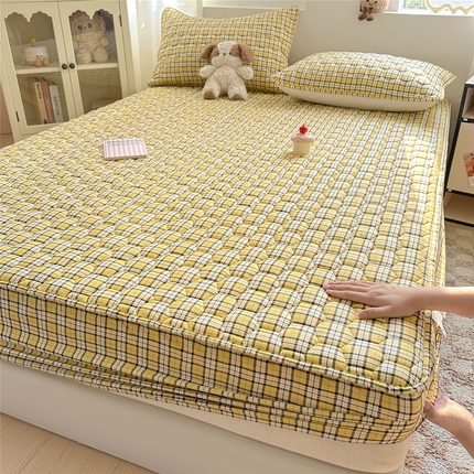 九亭家纺 2025新款A类全棉夹棉防水床笠 防水款-简格