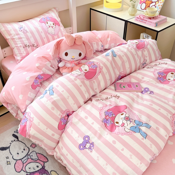 91家纺网 家纺一手货源 找家纺 暮思家居 2025新款三丽鸥授权全棉少女印花系列学生宿舍三件套四件套 甜心美乐蒂