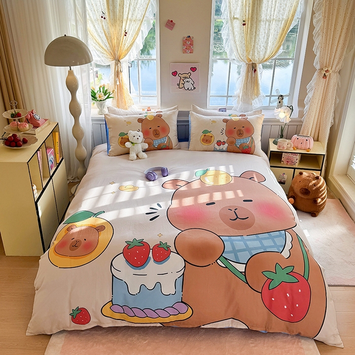 91家纺网 家纺一手货源 找家纺 馨语家居 2025新款全棉双层纱四件套 幸运巴拉