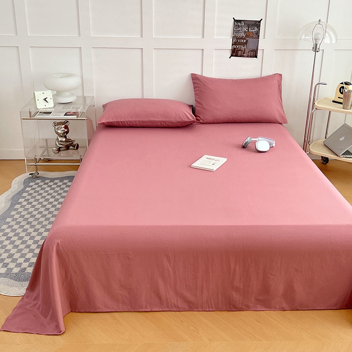 91家纺网 家纺一手货源 找家纺 卡迪熊家纺2025新款水洗m床单 酒曲红