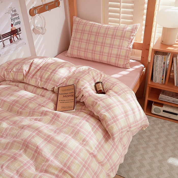 91家纺网 家纺一手货源 找家纺 DoDo 兜兜 2025新款全棉纯棉水洗棉学生三件套【可定做尺寸】    曼达-粉