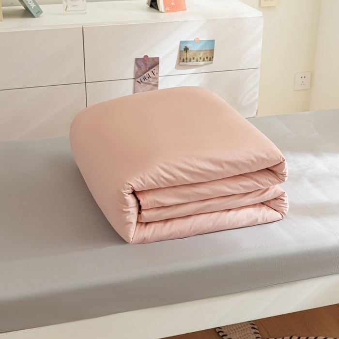 91家纺网 家纺一手货源 找家纺 涵宸家纺 2025新款全棉拼色纯色宿舍套件-米兰 米兰（烟粉-梧桐灰）