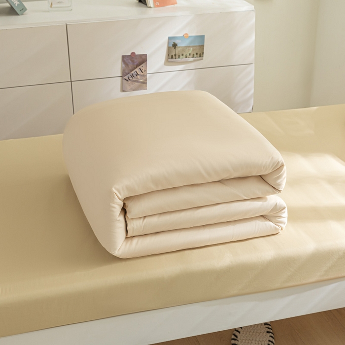 91家纺网 家纺一手货源 找家纺 涵宸家纺 2025新款全棉拼色纯色宿舍套件-米兰 米兰（香槟金+驼色）