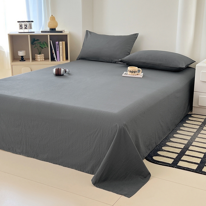 91家纺网 家纺一手货源 找家纺 卡迪熊家纺2025新款木m双层纱床单 高级灰