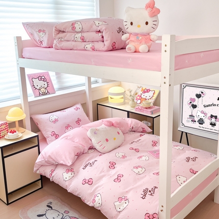 91家纺网 家纺一手货源 找家纺 暮思家居 2025新款三丽鸥授权全棉少女印花系列学生宿舍三件套四件套 可爱凯蒂