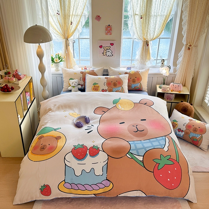 91家纺网 家纺一手货源 找家纺 馨语家居 2025新款全棉双层纱四件套 幸运巴拉