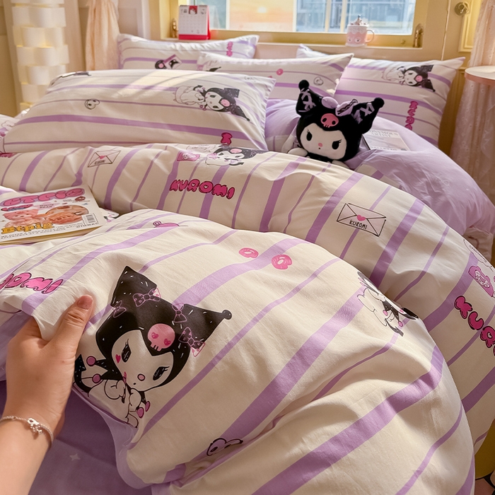 91家纺网 家纺一手货源 找家纺 蓝邻家纺 2025年新款三丽鸥正版授权全棉印花四件套系列-大床图 米酷-紫